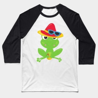 Cute Frog, Little Frog, Green Frog, Sunglasses Baseball T-Shirt